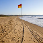 Flag on the beach, Miramar Beach, Panjim, Goa, India