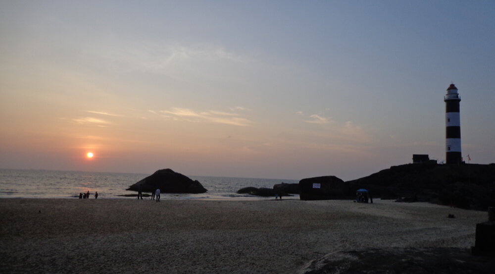 Sunset and the light house at Kapu beach, Karnataka India