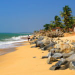 Beach of Ullal village near Mangalore with big stones, Karnataka, India