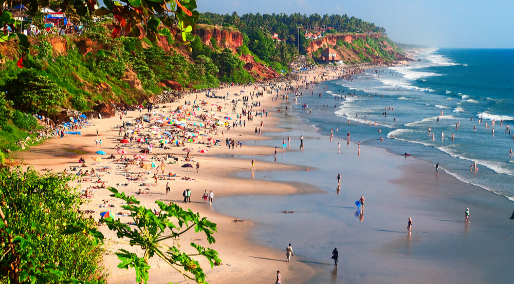 View of Varkala beach, Kerala from a cliff