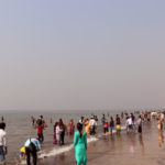 Indian crowd & tourist on popular Juhu Beach in Mumbai